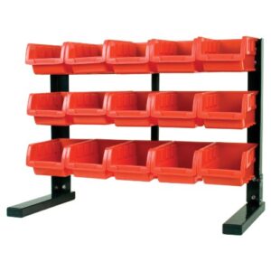 performance tool w5186 15-bin table top storage rack , red