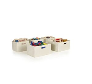 guidecraft fabric tan storage bins - set of 5, foldable classroom storage, kid's toy & books cube organizers
