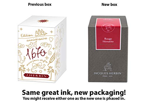 J. Herbin 1670 Anniversary Inks - Gold Sheen 50 ml Bottled - Rouge Hematite (Dark Red Ink)