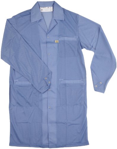 DESCO 73604 Polyester Statshield Smock Labcoat with Snaps, 40" Length, X-Large, Blue