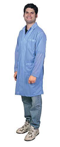 DESCO 73604 Polyester Statshield Smock Labcoat with Snaps, 40" Length, X-Large, Blue