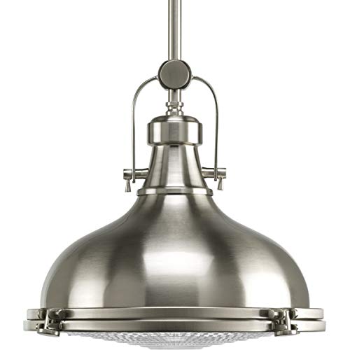 Fresnel Lens Collection 1-Light Fresnel Glass Coastal Pendant Light Brushed Nickel