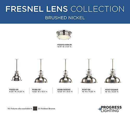 Fresnel Lens Collection 1-Light Fresnel Glass Coastal Pendant Light Brushed Nickel