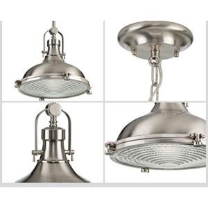 Fresnel Lens Collection 1-Light Fresnel Glass Coastal Pendant Light Brushed Nickel