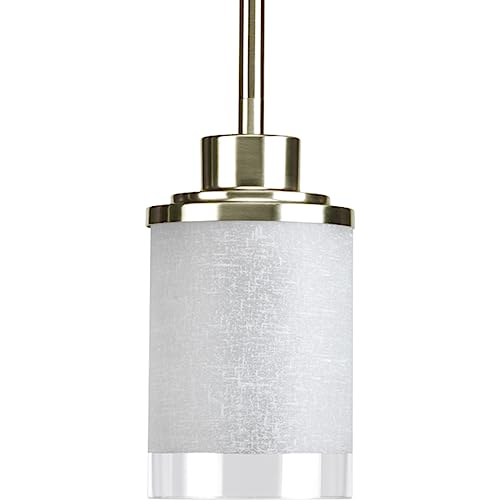 Progress Lighting P5147-09 1-Light Mini-Pendant with White Linen Finished Glass Is Complemented with a Clear Edge Accent Strip, Brushed Nickel