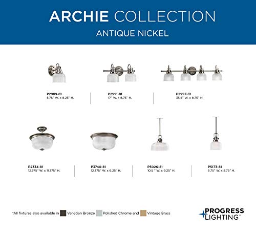 Progress Lighting P5173-81 Archie Collection One-Light Mini-Pendant, 15, 6, Antique Nickel