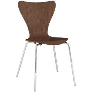 modway ernie mid-century modern wood stacking kitchen and dining room chair in walnut