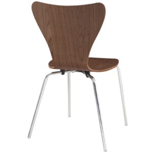 Modway Ernie Mid-Century Modern Wood Stacking Kitchen and Dining Room Chair in Walnut