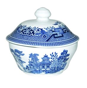 churchill blue willow fine china earthenware covered sugar bowl 5.5", made in england