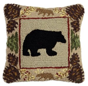 chandler 4 corners artist-designed northwoods bear hand-hooked wool decorative throw pillow (18” x 18”) wildlife pillow for couches & beds - easy care & low maintenance nature & wilderness pillow