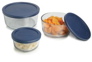anchor hocking classic glass food storage containers with lids, blue, 6-piece set -
