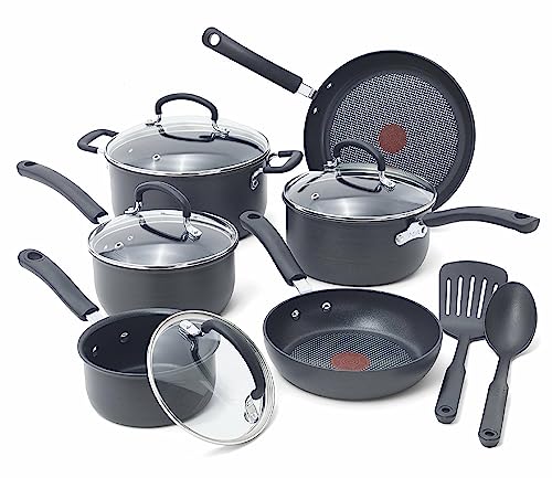 T-fal Ultimate Hard Anodized Nonstick Cookware Set 12 Piece Pots and Pans, Dishwasher Safe Grey