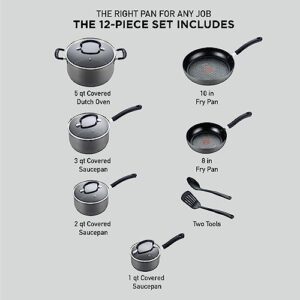 T-fal Ultimate Hard Anodized Nonstick Cookware Set 12 Piece Pots and Pans, Dishwasher Safe Grey