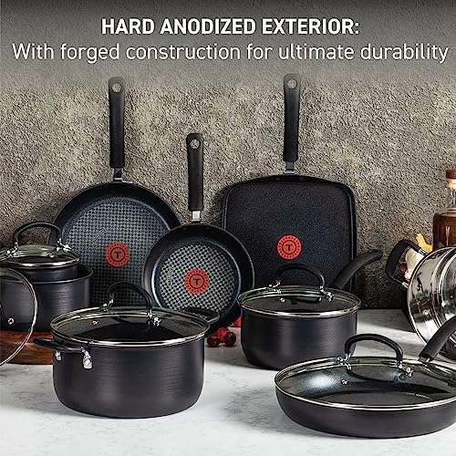 T-fal Ultimate Hard Anodized Nonstick Cookware Set 12 Piece Pots and Pans, Dishwasher Safe Grey