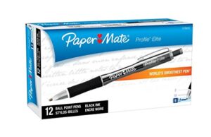 paper mate profile elite retractable ballpoint pens, bold point (1.4mm), black, 12 count