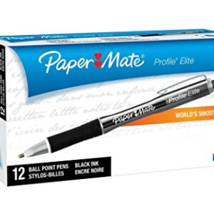 Paper Mate Profile Elite Retractable Ballpoint Pens, Bold Point (1.4mm), Black, 12 Count