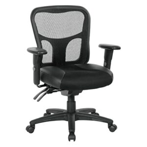office star progrid breathable high back manager's chair with leather and mesh seat, adjustable height and arms, dual function control, and 360 degree swivel, black