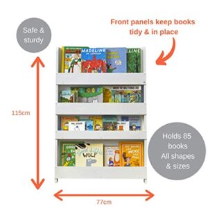 Tidy Books® Childrens Bookshelf (Age 0-10) Book Rack Storage for Kids, Wall Bookshelf, Front Facing Bookcase, 45.3 x 30.3 x 2.8 in, Wooden, White, Eco Friendly, Handmade, The Original Since 2004