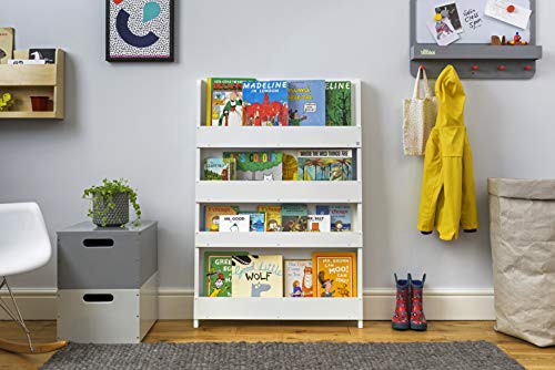 Tidy Books® Childrens Bookshelf (Age 0-10) Book Rack Storage for Kids, Wall Bookshelf, Front Facing Bookcase, 45.3 x 30.3 x 2.8 in, Wooden, White, Eco Friendly, Handmade, The Original Since 2004