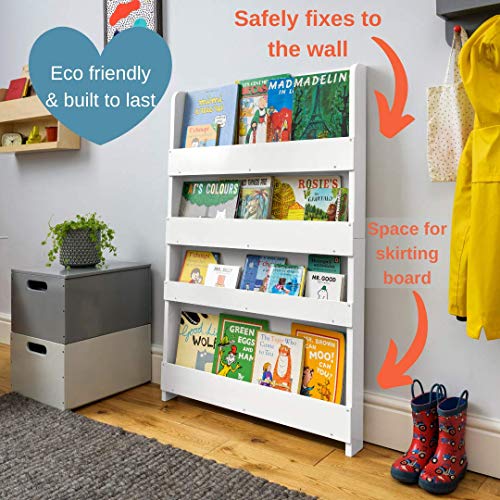 Tidy Books® Childrens Bookshelf (Age 0-10) Book Rack Storage for Kids, Wall Bookshelf, Front Facing Bookcase, 45.3 x 30.3 x 2.8 in, Wooden, White, Eco Friendly, Handmade, The Original Since 2004