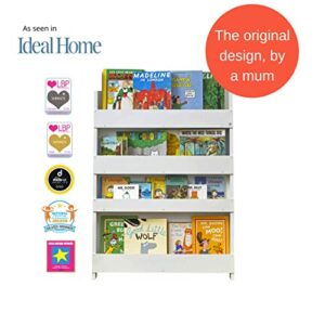 Tidy Books® Childrens Bookshelf (Age 0-10) Book Rack Storage for Kids, Wall Bookshelf, Front Facing Bookcase, 45.3 x 30.3 x 2.8 in, Wooden, White, Eco Friendly, Handmade, The Original Since 2004