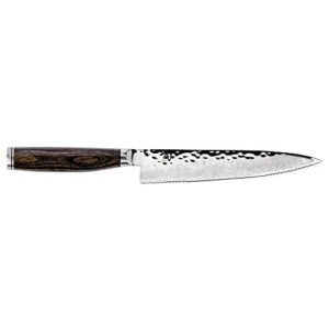 shun cutlery premier serrated utility knife 6.5", narrow, straight-bladed kitchen knife perfect for precise cuts, ideal for preparing sandwiches or trimming vegetables, handcrafted japanese knife