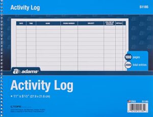 adams activity log book, spiral bound, 8.5 x 11 inches, 100 pages, white (s1185abf)