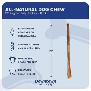Downtown Pet Supply 12 inch 4 Pack of Bully Sticks for Medium Dogs & Large Dogs, Single Ingredient, Rawhide-Free Long Lasting Bully Sticks for Large Dogs- No Hide Bullsticks for Bully Stick Holder