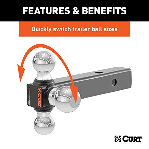 CURT 45001 Multi-Ball Trailer Hitch Ball Mount, 1-7/8, 2, 2-5/16-Inch Balls, Fits 2-Inch Receiver, 10,000 lbs