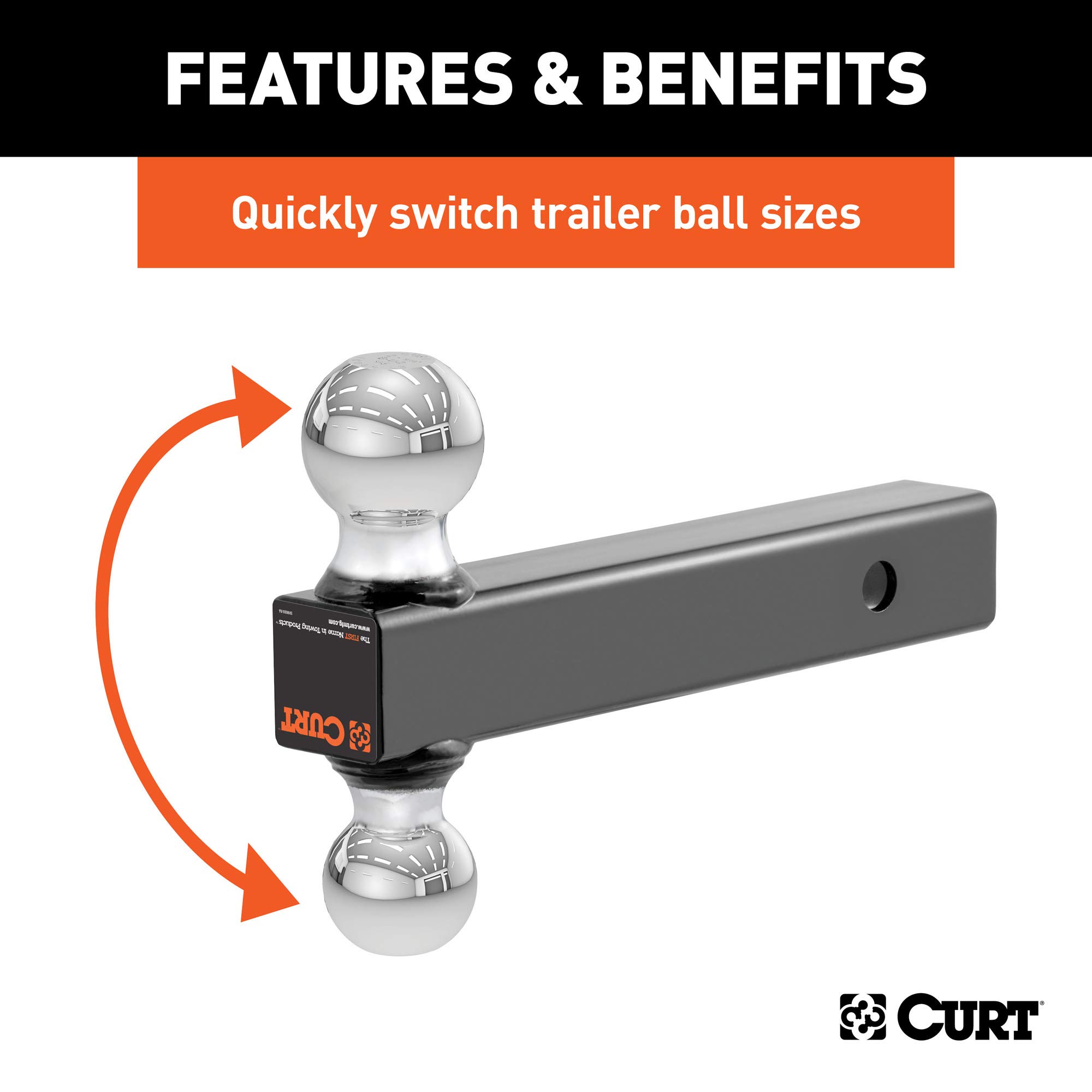 CURT 45002 Multi-Ball Trailer Hitch Ball Mount, 2, 2-5/16-Inch Balls, Fits 2-Inch Receiver, 10,000 lbs