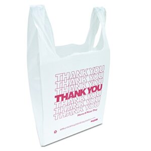 Inteplast Group THW1VAL "Thank You" Handled T-Shirt Bags, 11 1/2 x 21, Polyethylene, White (Case of 900), White/Red (IBSTHW1VAL)