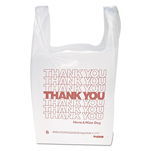 Inteplast Group THW1VAL "Thank You" Handled T-Shirt Bags, 11 1/2 x 21, Polyethylene, White (Case of 900), White/Red (IBSTHW1VAL)