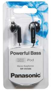 panasonic stereo earbud headphones with comfortable, clear, and powerful sound. includes 3.9 ft cord with miniplug 3.5mm headphone jack - rp-hv096-k – in ear earbuds (black)