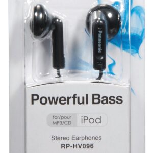 PANASONIC Stereo Earbud Headphones with Comfortable, Clear, and Powerful Sound. Includes 3.9 ft Cord with Miniplug 3.5mm Headphone Jack - RP-HV096-K – In Ear Earbuds (Black)