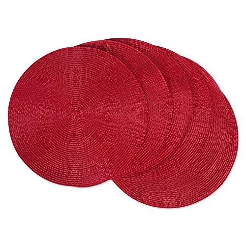 DII Classic Woven Tabletop Collection, Indoor/Outdoor Placemat Set, Round, 15" Diameter, Tango Red, 6 Piece