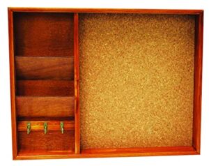 home basics wall mounted wood bulletin board with mail organizer and 3 hook key holder, pine