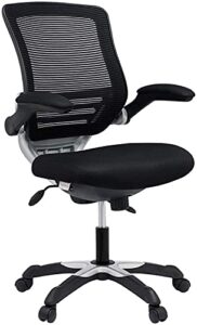 modway edge mesh back and mesh seat office chair in black with flip-up arms in black