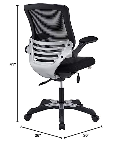 Modway Edge Mesh Back and Mesh Seat Office Chair In Black With Flip-Up Arms in Black