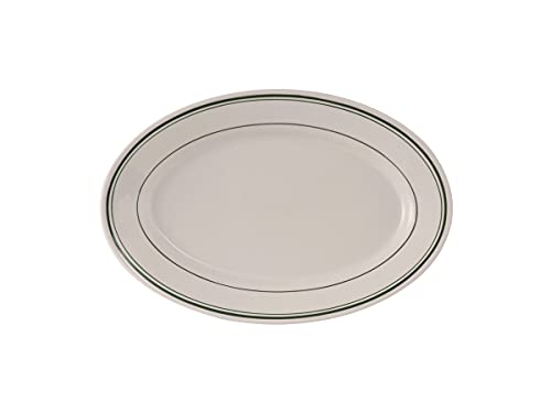 Tuxton China TGB-034 Platter, 9-3/8" x 6-1/2", Oval, Wide Rim, Rolled Edge, Microwave & Dishwasher Safe, Oven Proof, Fully vitrified, Lead-Free, Ceramic, Green Bay, Case of 24