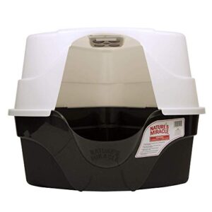 nature’s miracle hooded corner litter box, with odor control charcoal filter