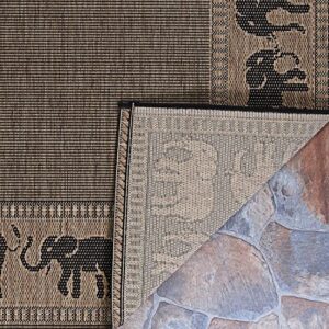 Couristan Recife Elephant Indoor/Outdoor Area Rug, 3'9" x 5'5", Cocoa-Black