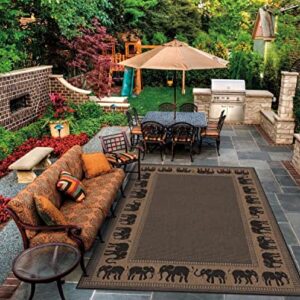 Couristan Recife Elephant Indoor/Outdoor Area Rug, 3'9" x 5'5", Cocoa-Black