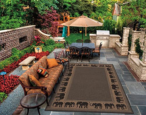 Couristan Recife Elephant Indoor/Outdoor Area Rug, 3'9" x 5'5", Cocoa-Black