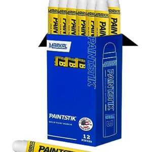 Markal 80220- Paintstik Original B Solid Paint Marker for Oily, Icy, Wet, Dry or Cold Surfaces, Weather- and UV-Resistant, White Color, (12Pk) Made in USA