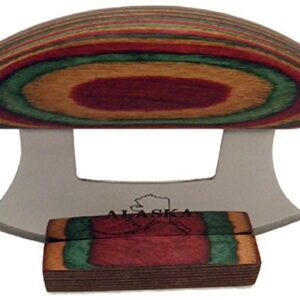 Multi-Colored Exotic Wood Handled Ulu with Stand