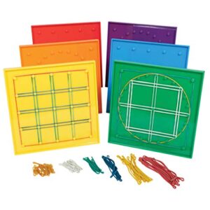edxeducation double-sided geoboards - 5 x 5 grid/24 pin circular array - set of 6 - includes rubber bands - ideal for ages 5+ - geometry math manipulative - teach angles and symmetry