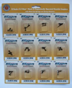 bachmann trains e - z mate mark ii magnetic knuckle couplers with metal coil spring - long (12 coupler pairs per card) - n scale