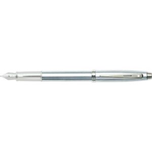 sheaffer 100 brushed chrome fountain pen with chrome trim and medium nib