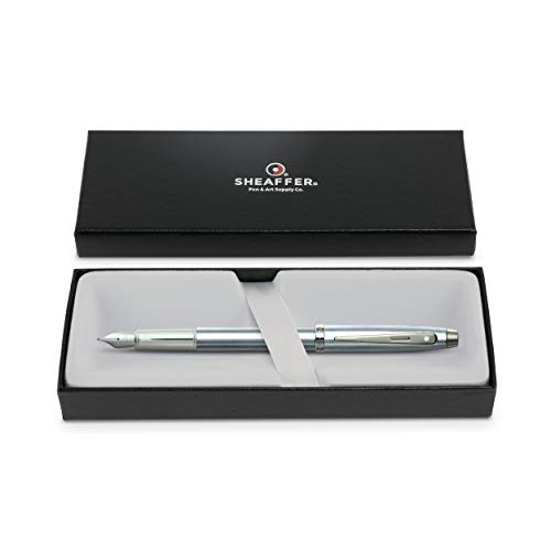 Sheaffer 100 Brushed Chrome Fountain Pen with Chrome Trim and Medium Nib