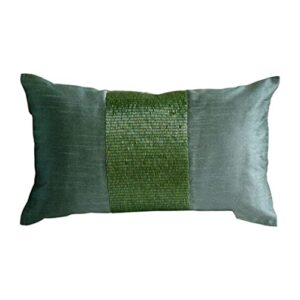 the homecentric green pillow covers 12x20 inch (30x50 cm), green lumbar pillow cover, metallic beaded centered sparkly lumbar pillow cover, rectangle silk lumbar pillow cover solid - green center